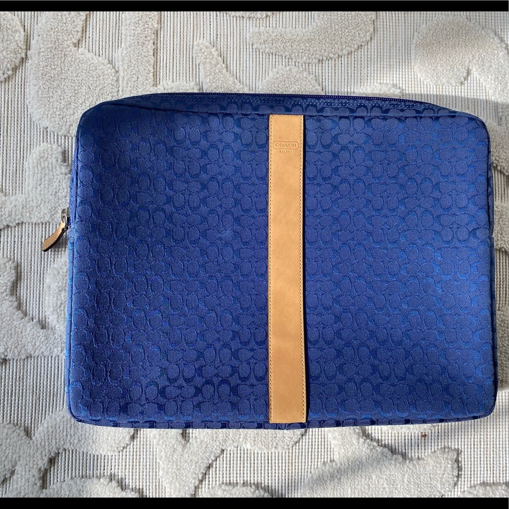 Coach Navy Laptop Case with Leather Strip